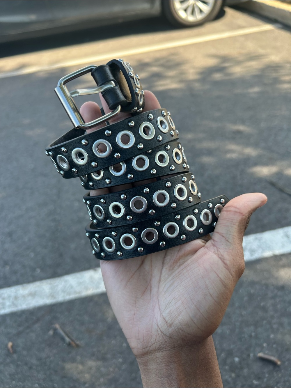 Y2k Gothic Black Pu leather punk belt with silver metal rings Unisex
